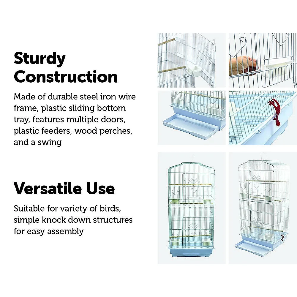 95cm Durable Bird Cage, 3 Perches, 4 Food Cups, Plastic Tray