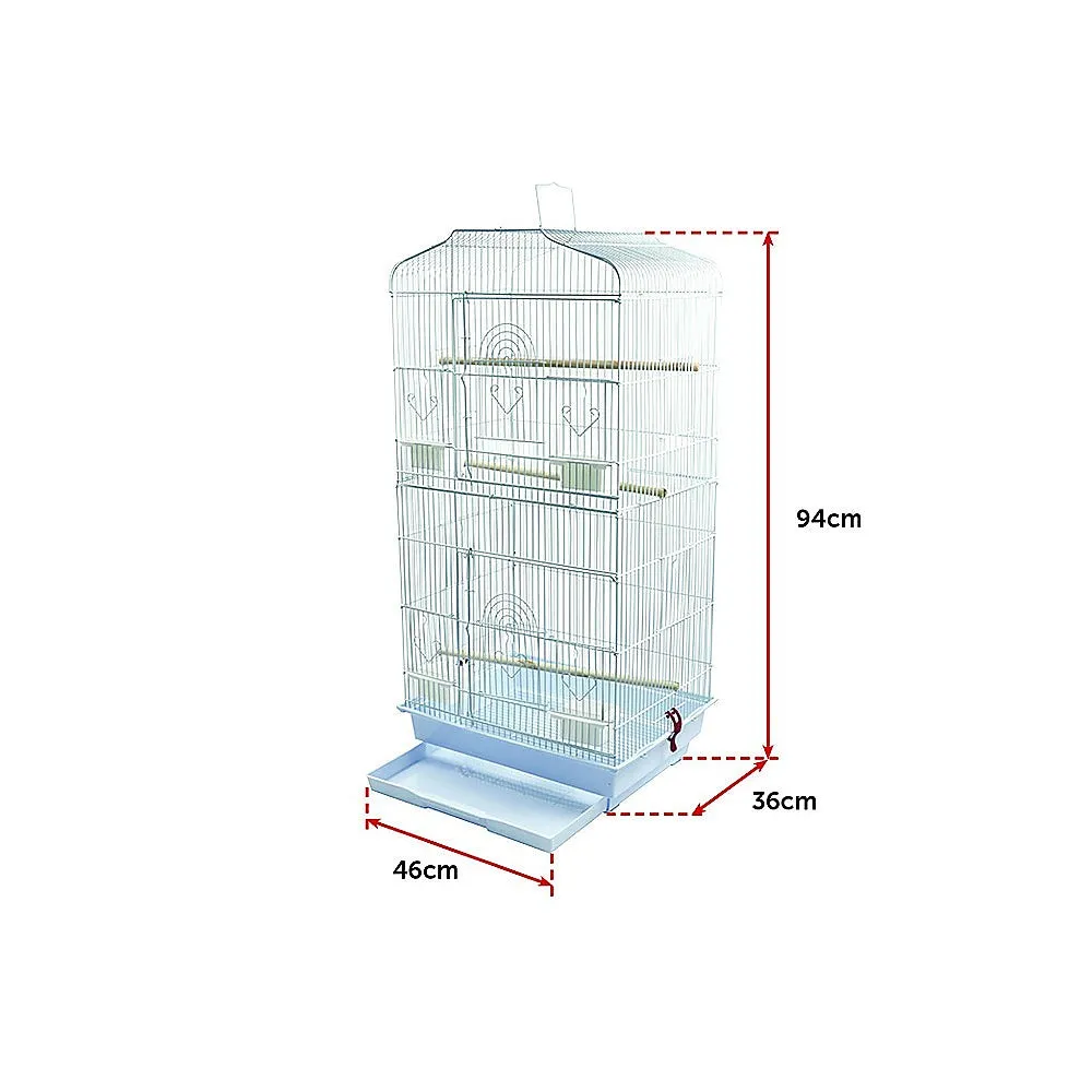 95cm Durable Bird Cage, 3 Perches, 4 Food Cups, Plastic Tray