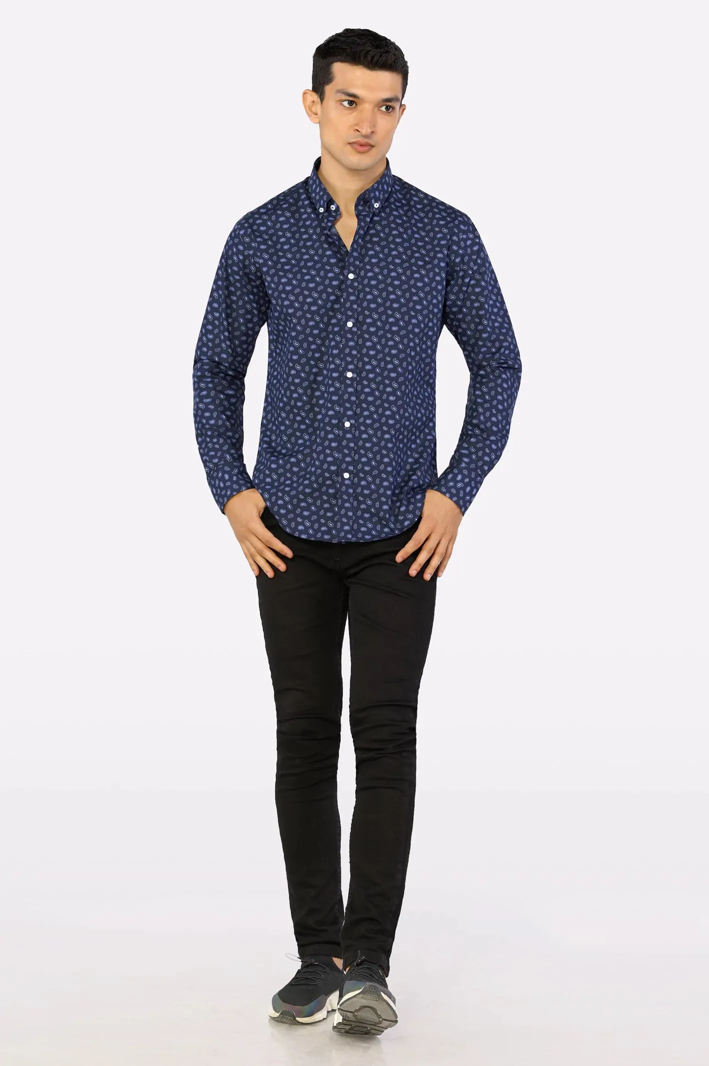 Blue Paisley Printed Casual Shirt