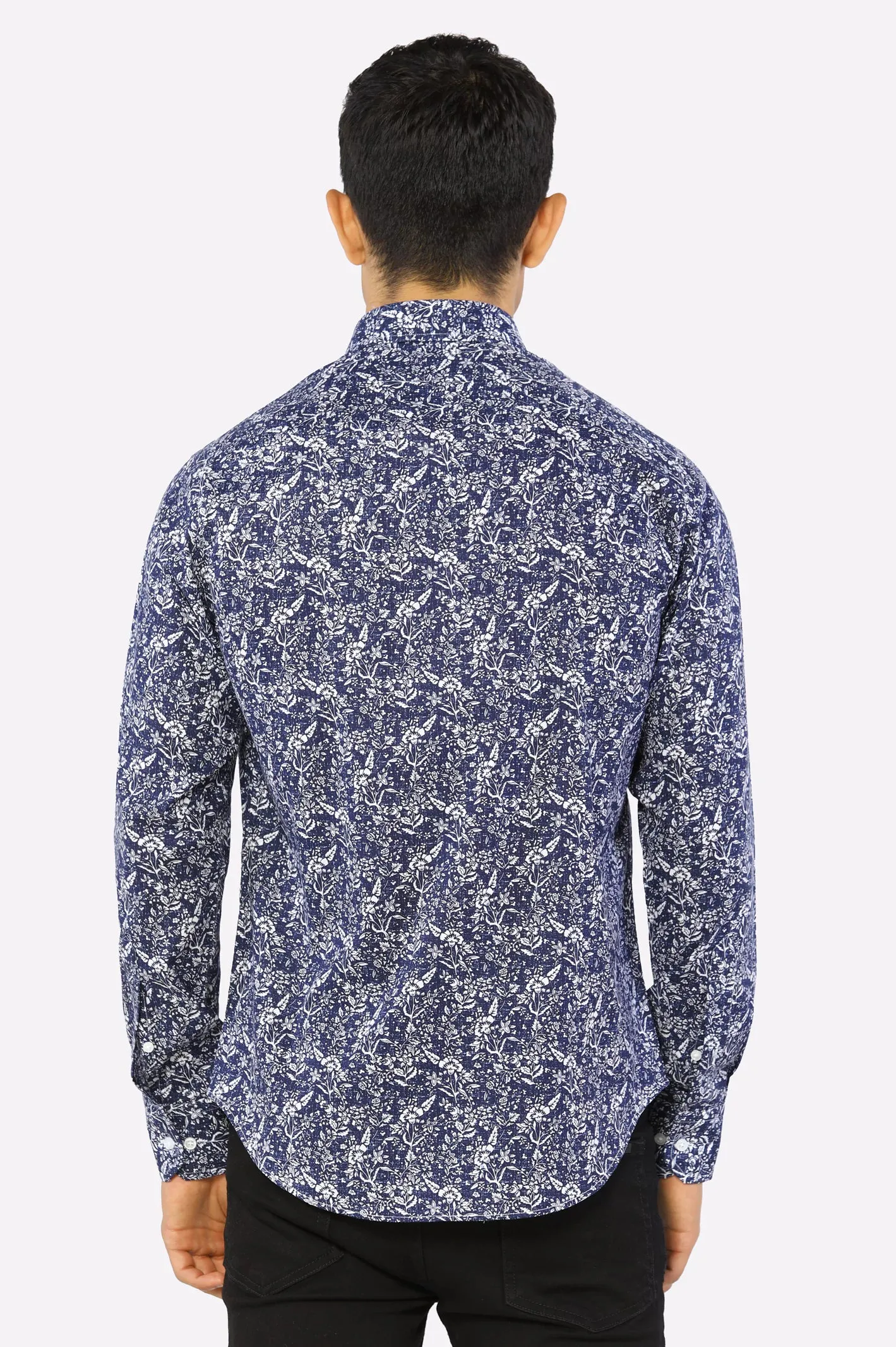 Dark Blue Floral Printed Casual Shirt