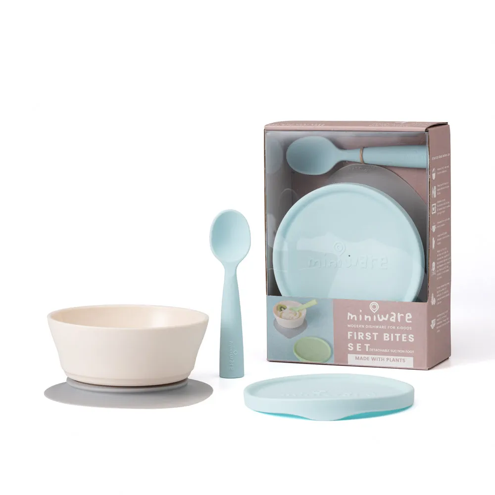 First Bite Suction Bowl With Spoon Feeding Set Vanilla/Aqua