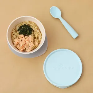 First Bite Suction Bowl With Spoon Feeding Set Vanilla/Aqua