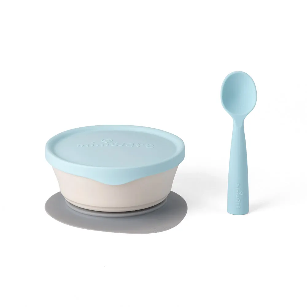 First Bite Suction Bowl With Spoon Feeding Set Vanilla/Aqua