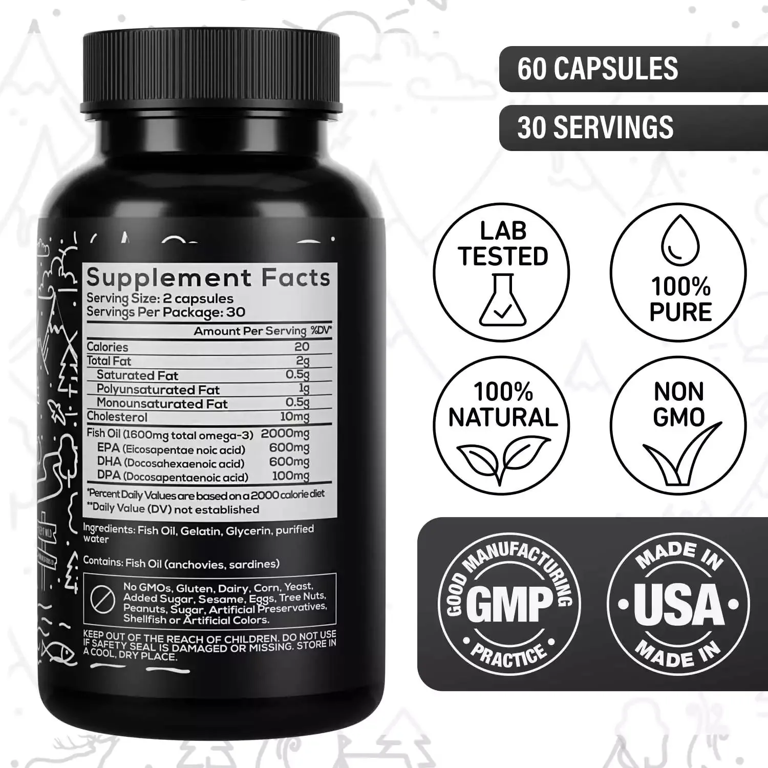 Fish Oil Capsules, 60 servings – Omega-3 for Heart Health & Cognitive Function