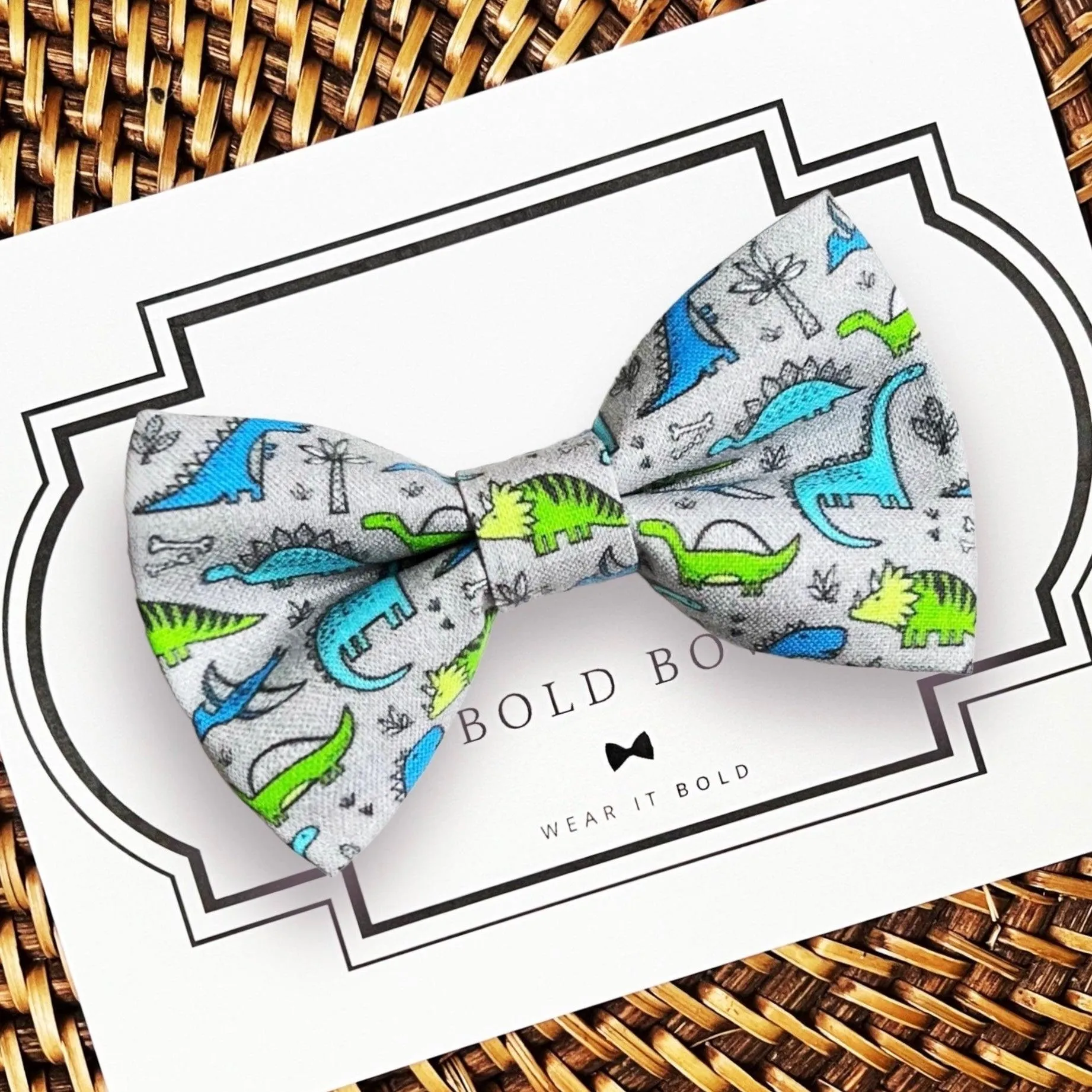 Green & Blue Dinosaur Bow for Dog Collar and Cat Collar