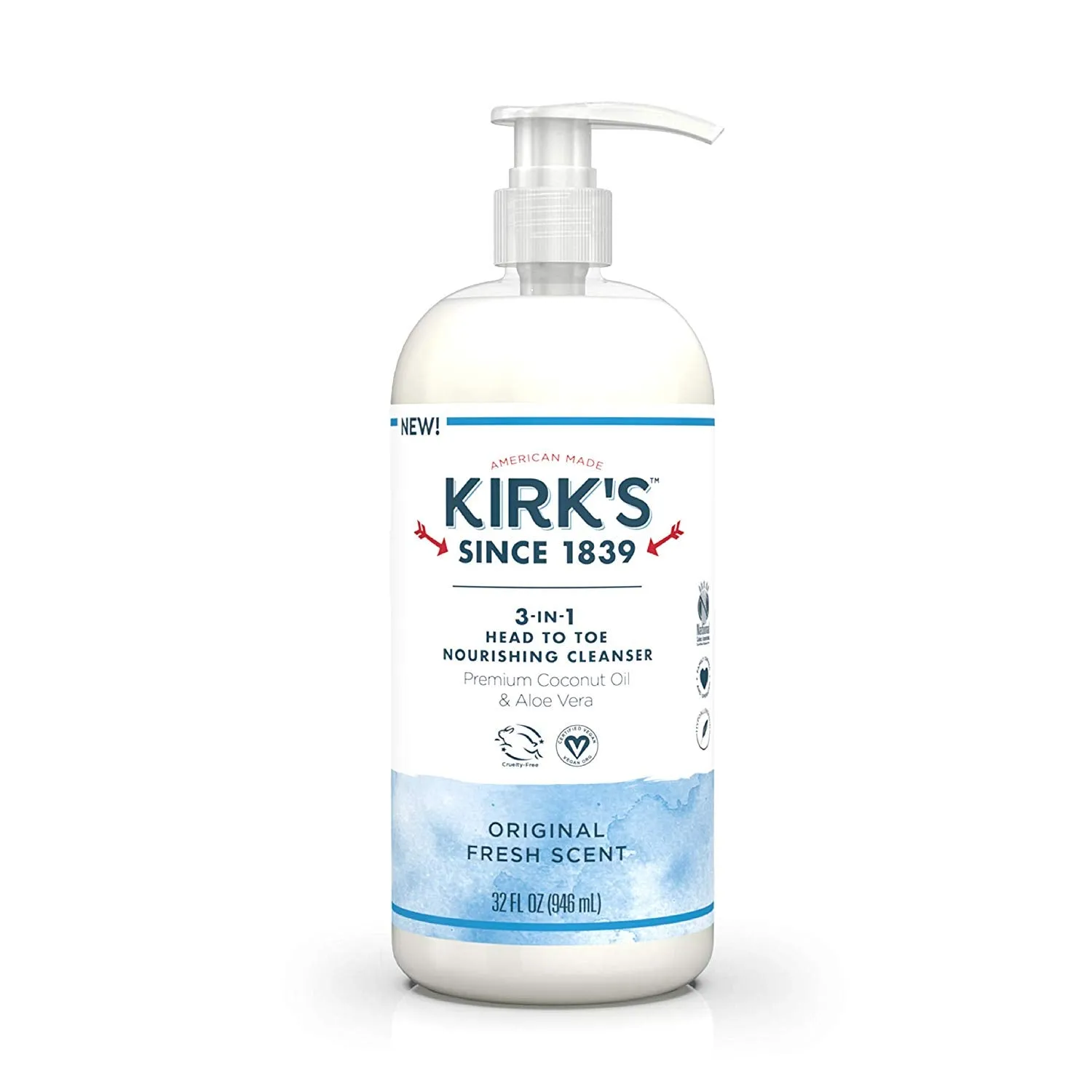 KIRKS - 3-in-1 Head To Toe Nourishing Cleanser, Original Fresh - 32 fl. oz. (946 ml)