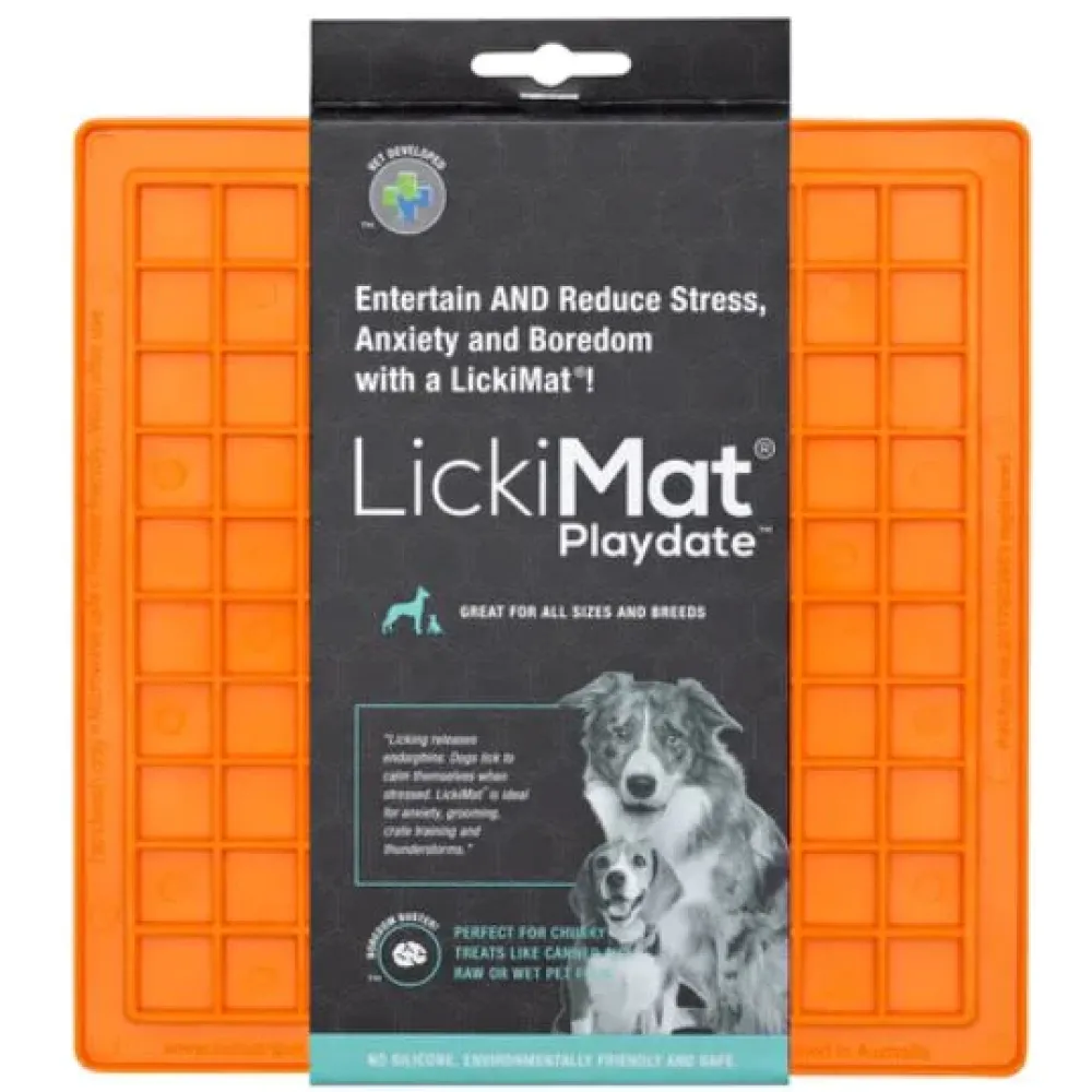 LickiMat Classic Playdate Slow Feeder for Cats and Dogs (Orange)