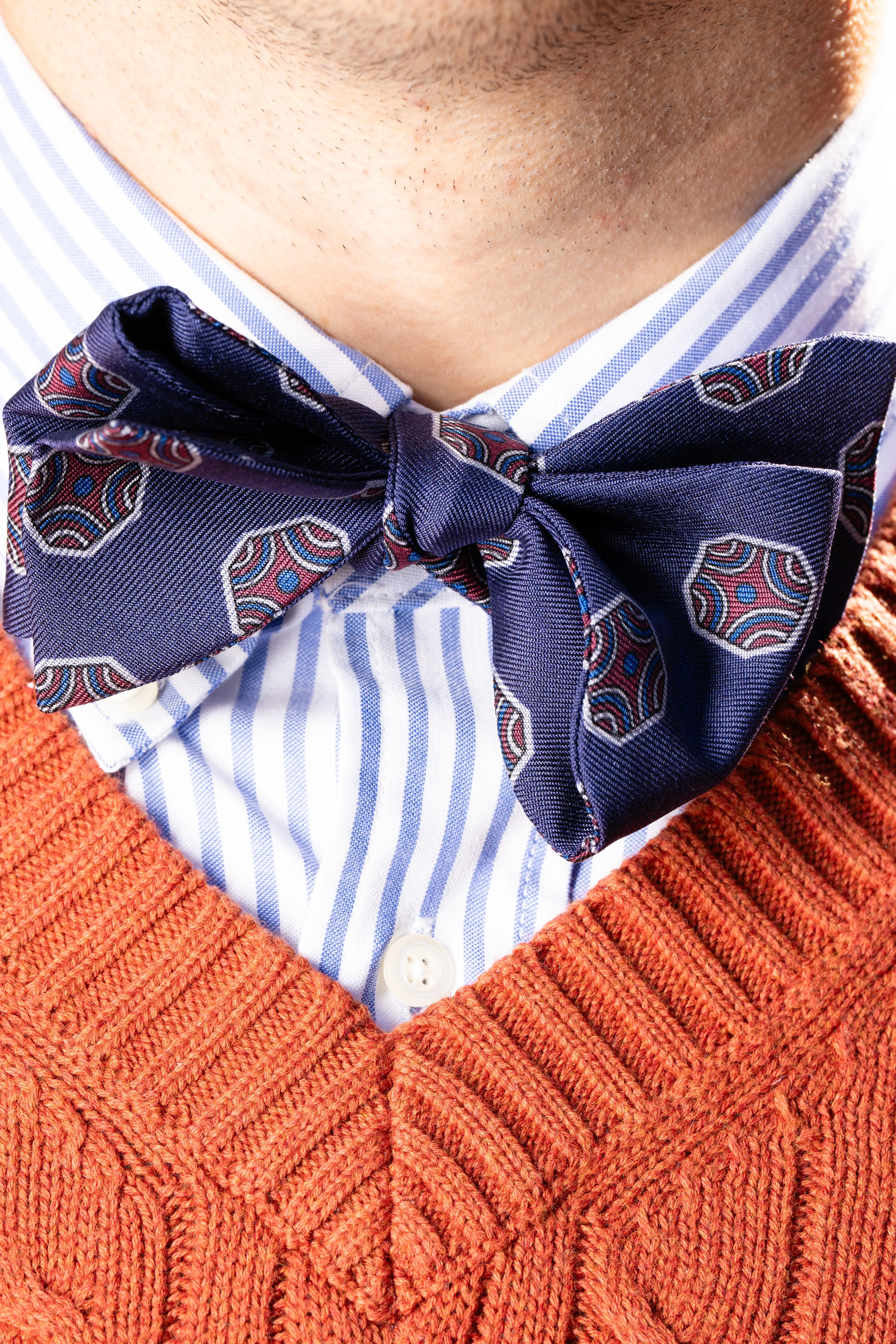 Light Navy Fancy Tile Butterfly Bow Tie