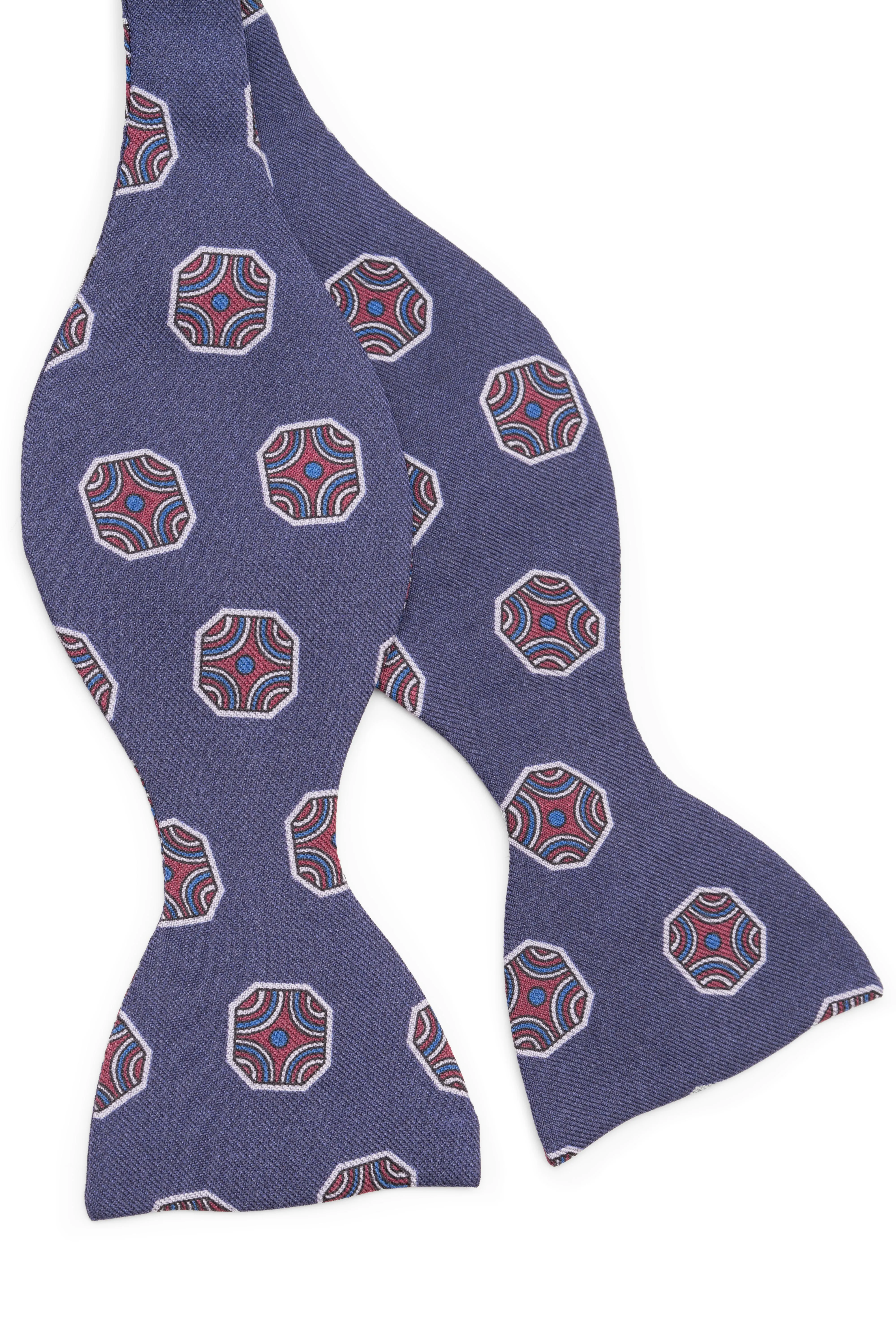 Light Navy Fancy Tile Butterfly Bow Tie