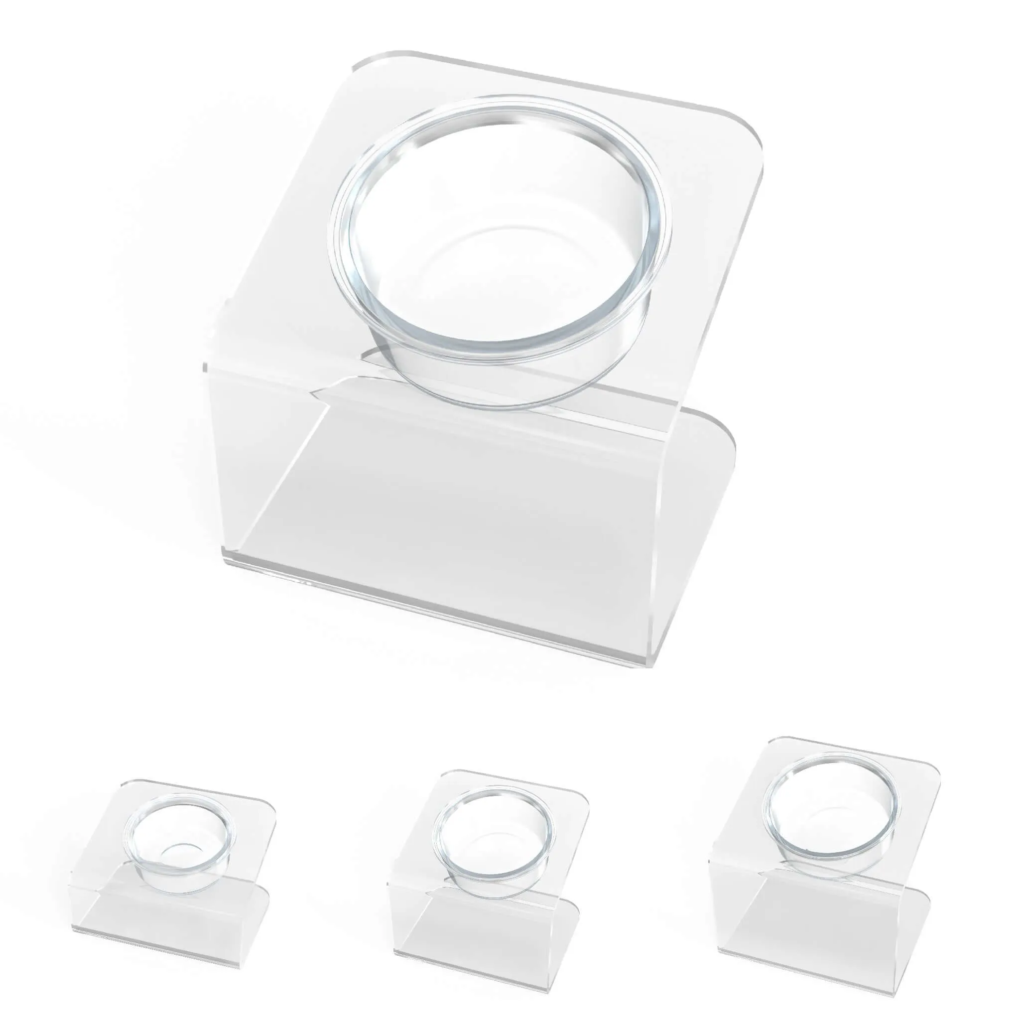 Modern Acrylic Glass Bowl Feeders, Angled Style, Single Bowl