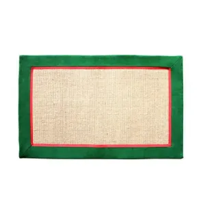 OnlyMat Elegant Handwoven Natural Jute Floor Mat with Green and Red Border