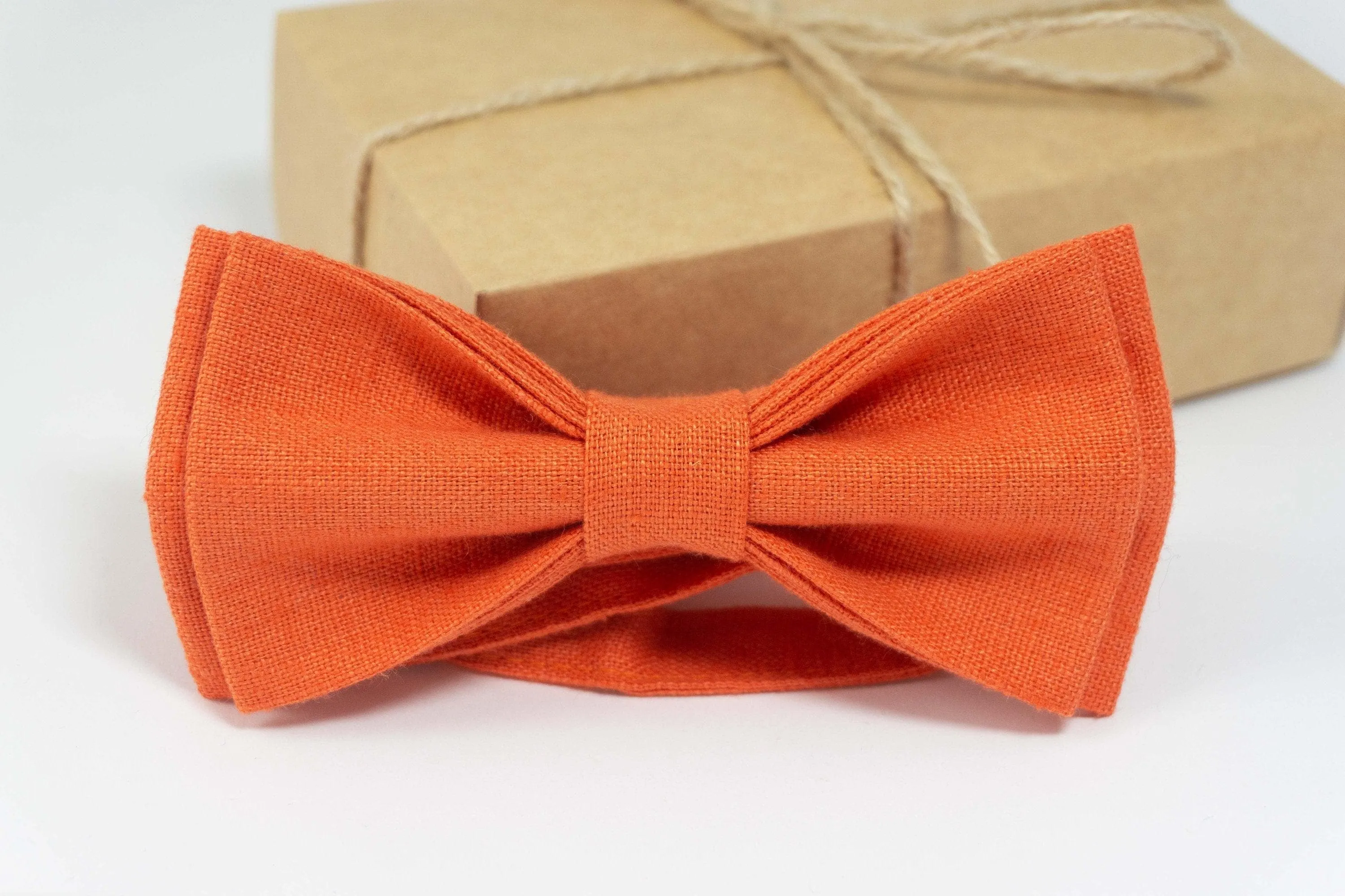 Orange groom bow tie groomsmen ties | Orange linen bow tie