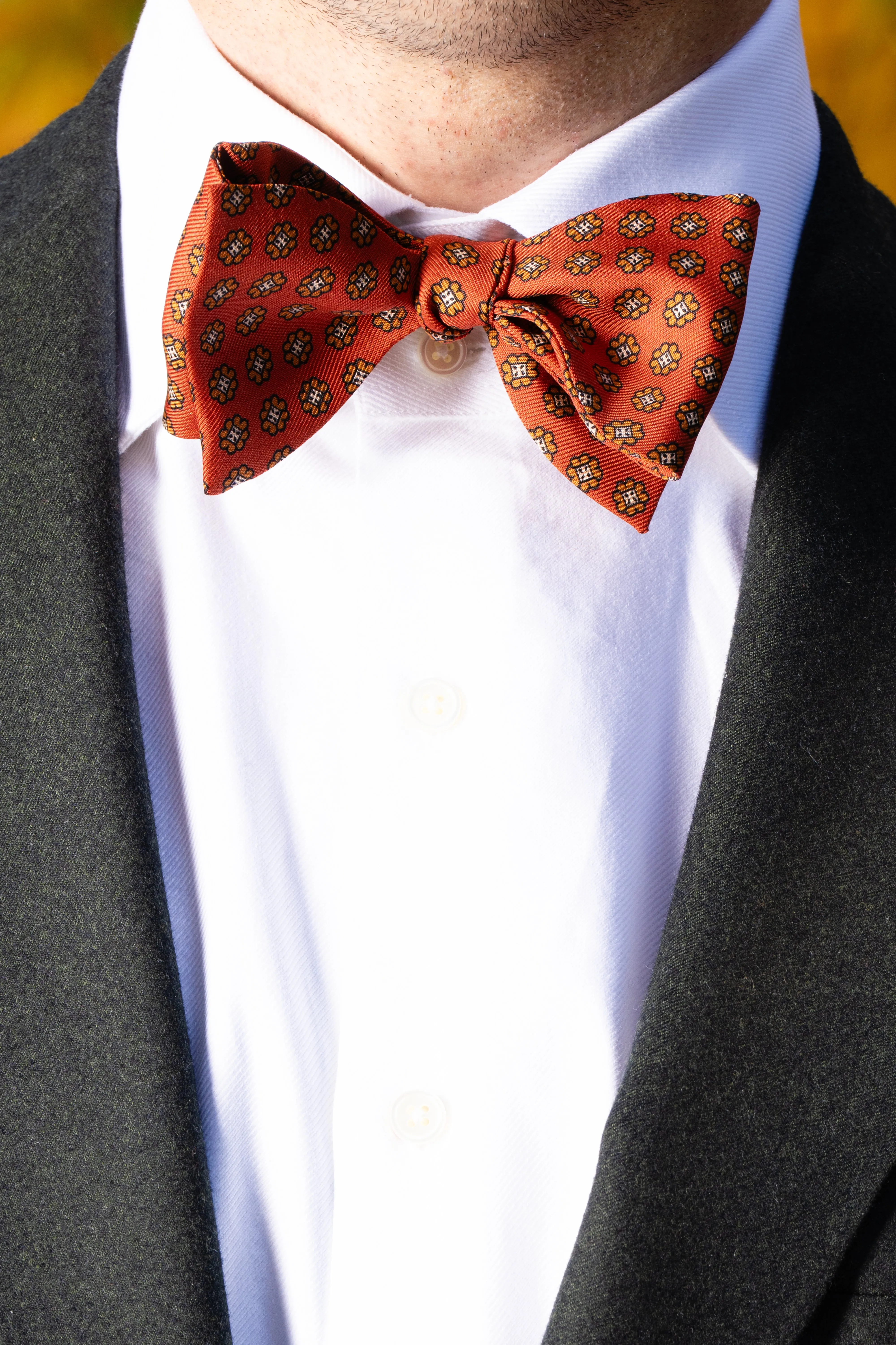 Rust Orange Printed Silk Bow Tie