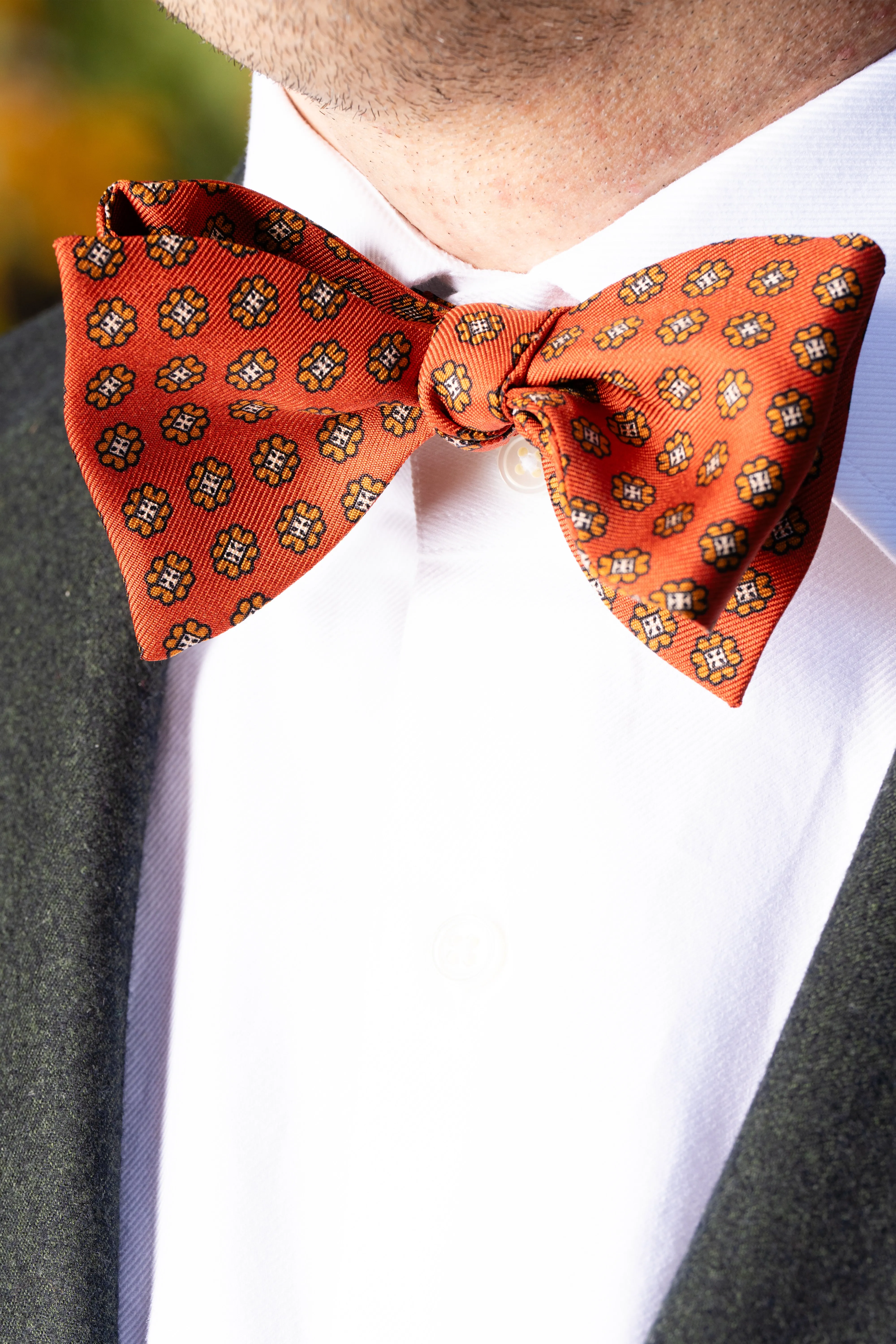 Rust Orange Printed Silk Bow Tie