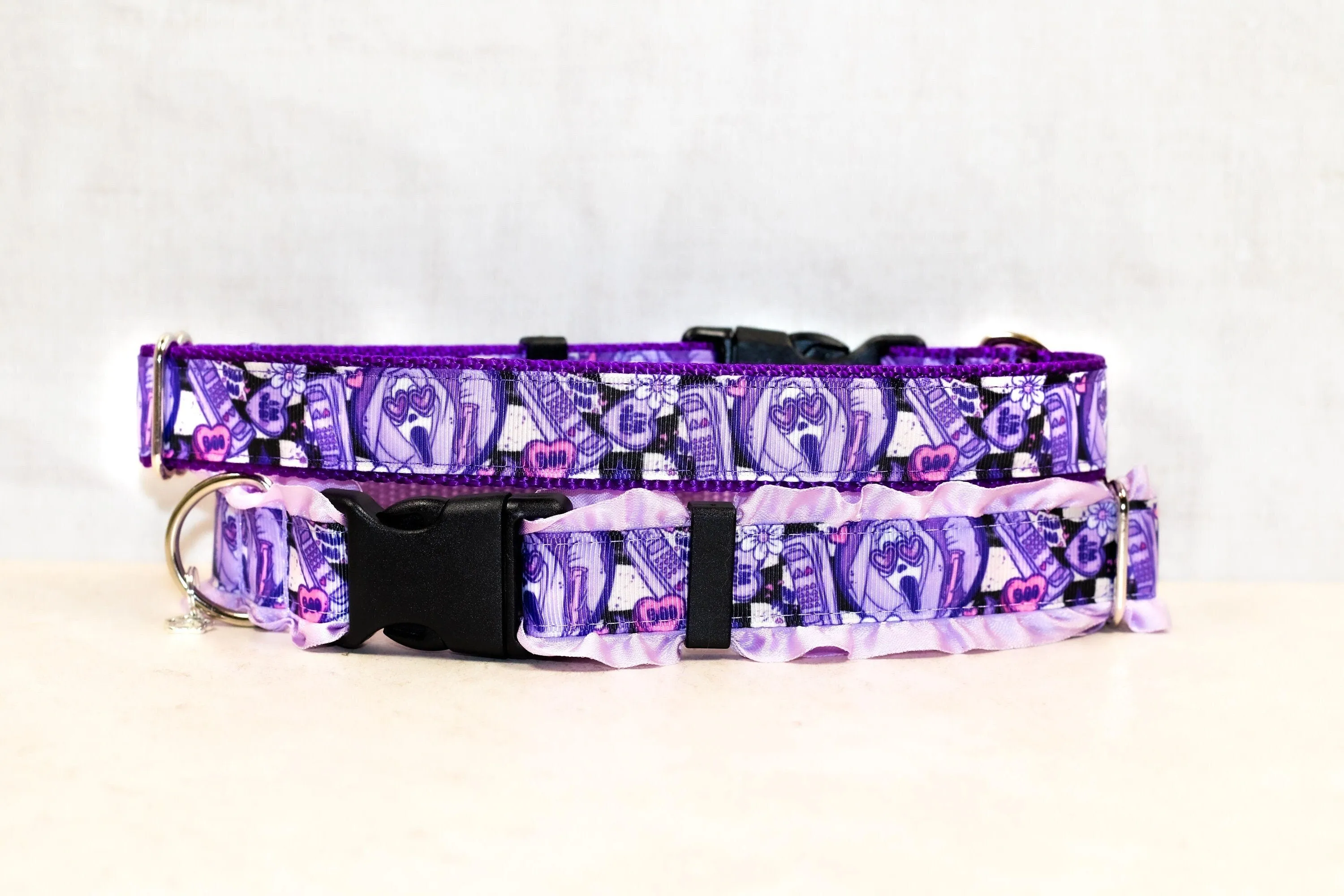 Sidney, Cat collar, Dog collar, Horror pet collar, Halloween collar, Witchy collar, Spooky ghost, Purple and pink collar