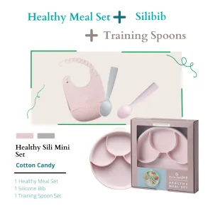 Suppertime Combo, Roll & Lock Silibib   Healthy Meal   Training Spoon Cotton Candy