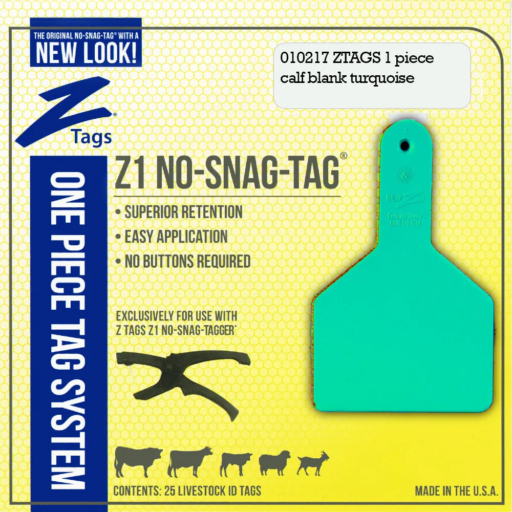 Z Tags 1 piece long neck calf blank (Turquoise) 25 pack